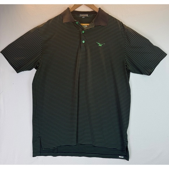 Peter Millar Other - Peter Millar Summer Comfort Black w/Green Stripes Golf Polo Eagle Logo Sz L